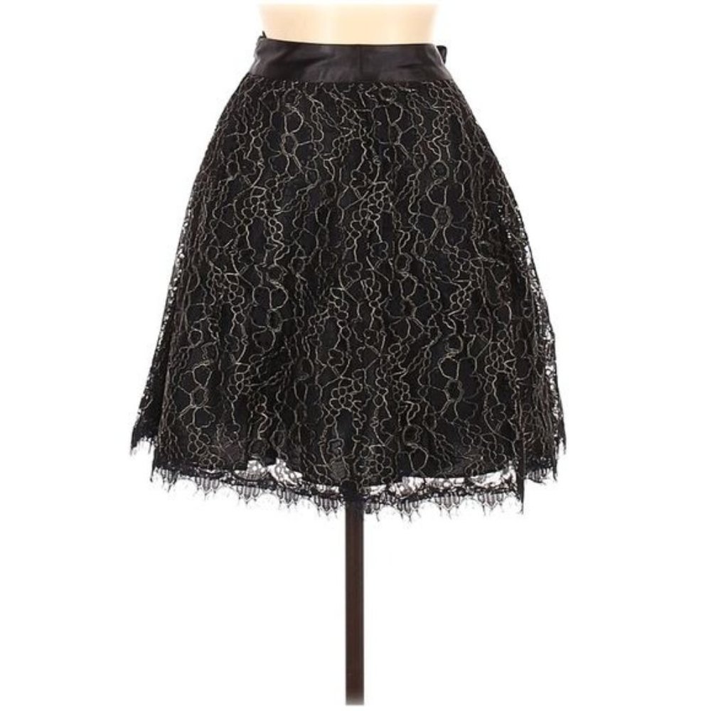 Boston Proper Black Lace Circle Skirt with Satin Waistband